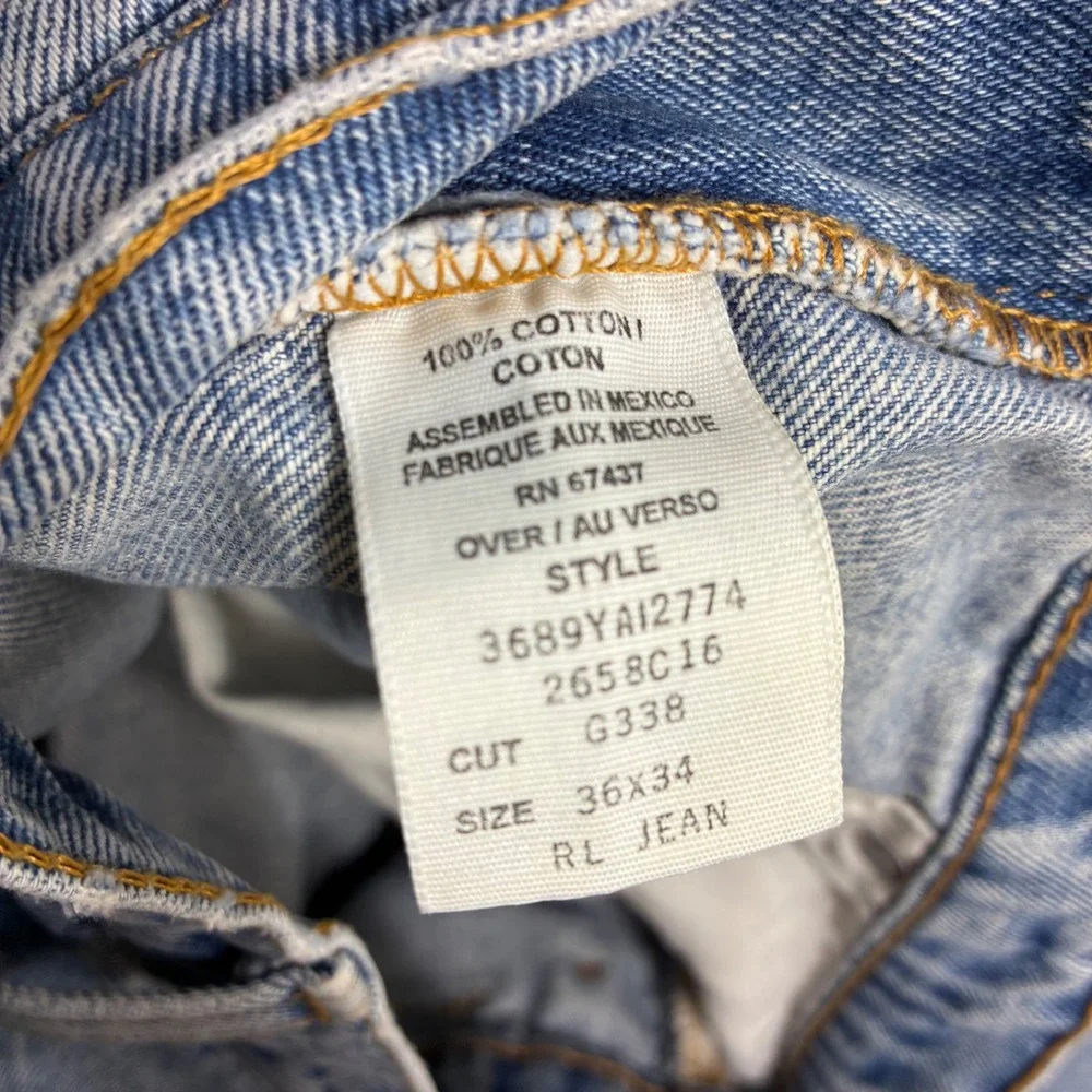 Y2K Polo Ralph Lauren Baggy Jeans Men 36x34 Blue Embroidered Denim Co Distressed
